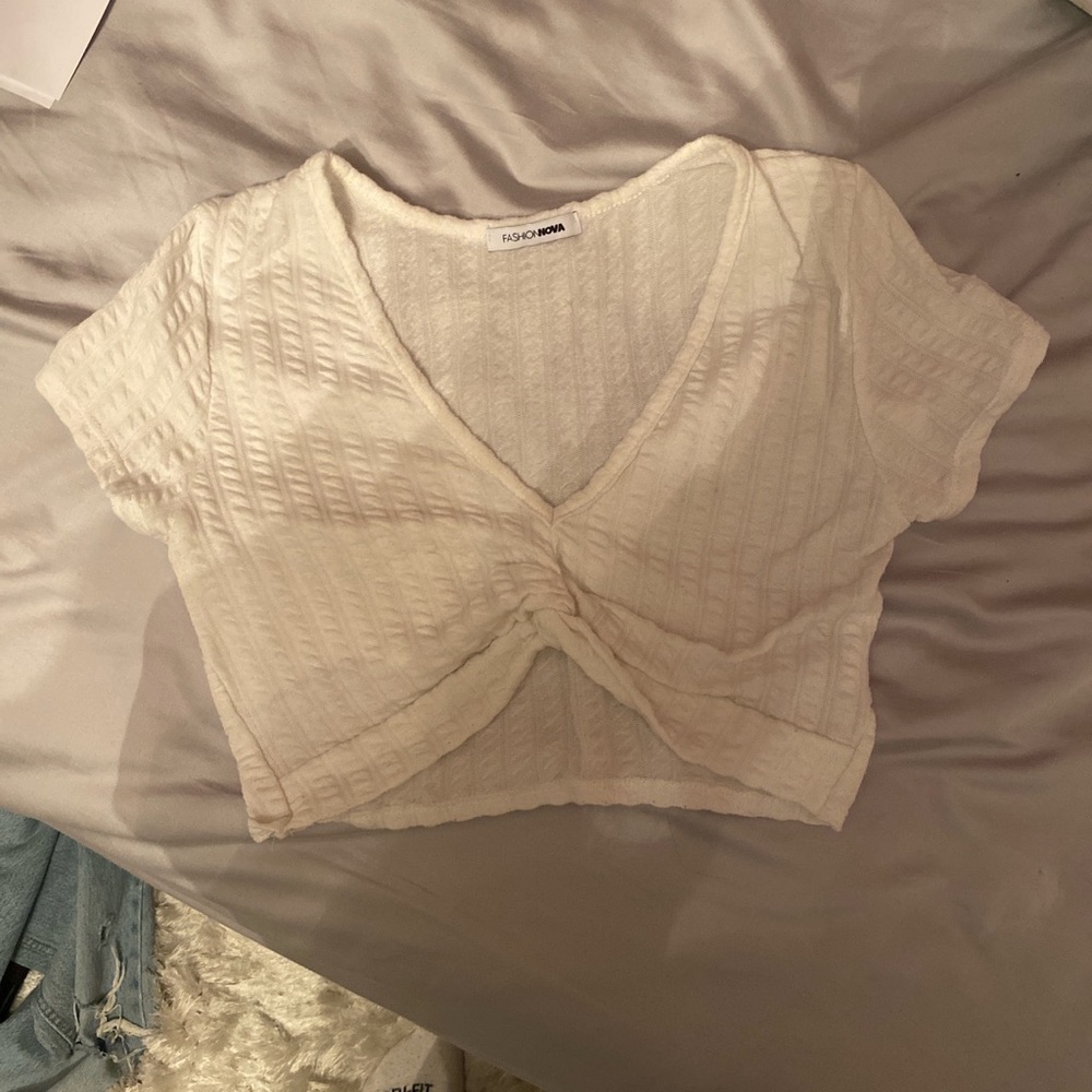 Fashion nova white twist front crop top